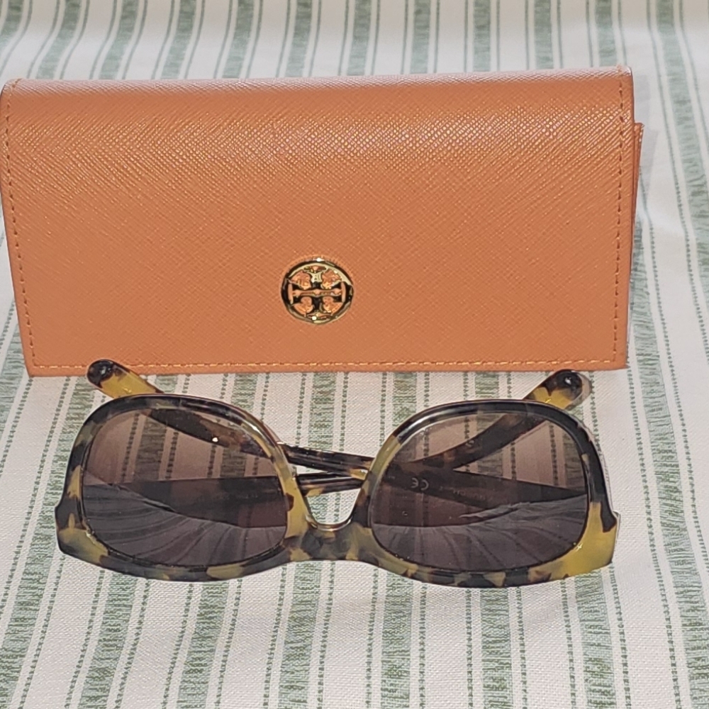 Tory Burch Tortoise Shell Sunglasses with Orange Case